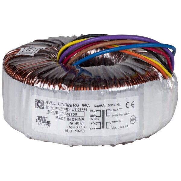 Main product image for Avel Y236750 330VA 25V+25V Toroidal Transformer 122-640